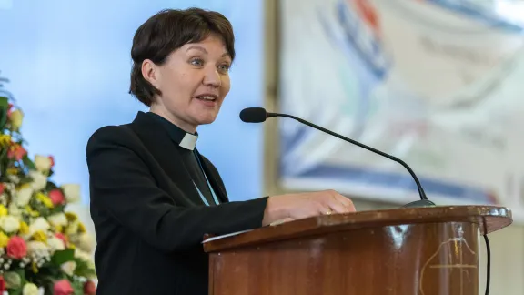 LWF general secretary Rev. Dr Anne Burghardt delivering her address, at the Africa pre-assembly. Photo: LWF/Albin Hillert LWF general secretary Rev. Dr Anne Burghardt delivering her address, at the Africa pre-assembly. Photo: LWF/Albin Hillert