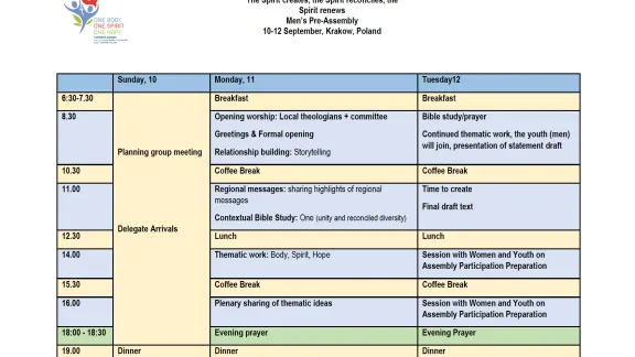 Men's pre-Assembly schedule