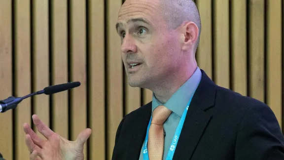 Rev. Dr Chad Rimmer, Program Executive for Lutheran Identity, Communion and Formation addressing delegates at the European Pre-Assembly in Oxford, England. Photo: LWF/A. Hillert 