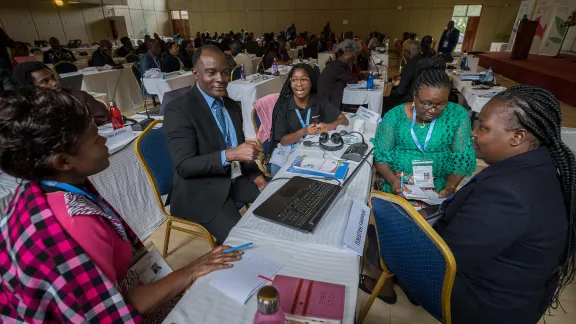 Cynthia Mimagu Harases of the Evangelical Lutheran Church in The Republic of Namibia shares a remark during a group conversation during the Africa pre-assembly. Photo: LWF/Albin Hillert