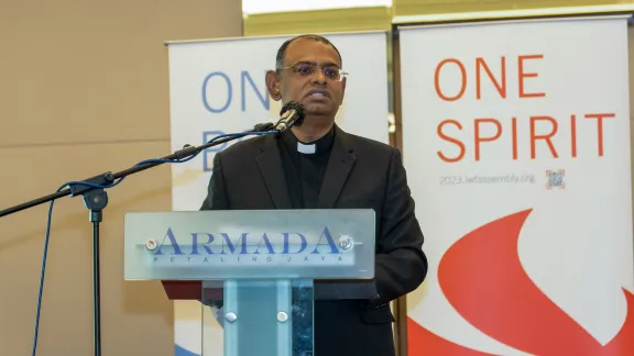 General Secretary of the Council of Churches in Malaysia, Rev. Jonathan Jesudas, addressing the delegates of the Asia Pre-Assembly. Photo: LWF/Jotham Lee