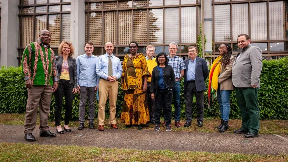 The Assembly Reference Group met to prepare the study book for the Thirteenth Assembly. From left: Rev. Dr Jean Koulagna, Cameroon; Prof. Dr Claudia Jahnel, Germany; Rev. Szabolcs Nagy, Hungary; Rev. Dr Chad Rimmer, LWF; Rev. Dr Faith Lugazia, LWF; Rev. Dr Frank Zeeb, Institute for Ecumenical Research, Rev. Dr Nelavala G. Prasuna, India; Prof. Rev. Tore Johnson, Norway; Prof. Dr Dirk Lange, LWF; Rev. Danielle Dokman, Suriname; Prof. Dr Jerzy Sojka, Poland. Photo: LWF/S. Gallay