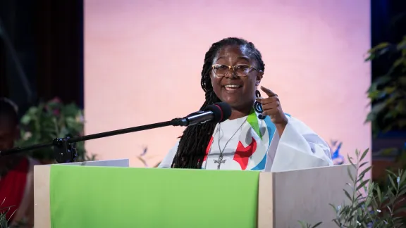 Rev. Danielle Dokman of the Evangelical Lutheran Church In Suriname preaches as LWF Assembly opening worship 
